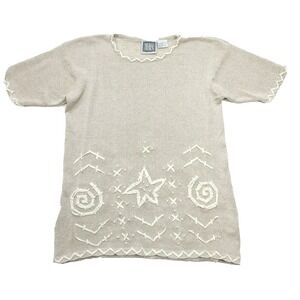 Vtg Sigrid Olsen‎ Tunic Women S Linen Ribbon Embroidered Knit Mini Cottage Beach